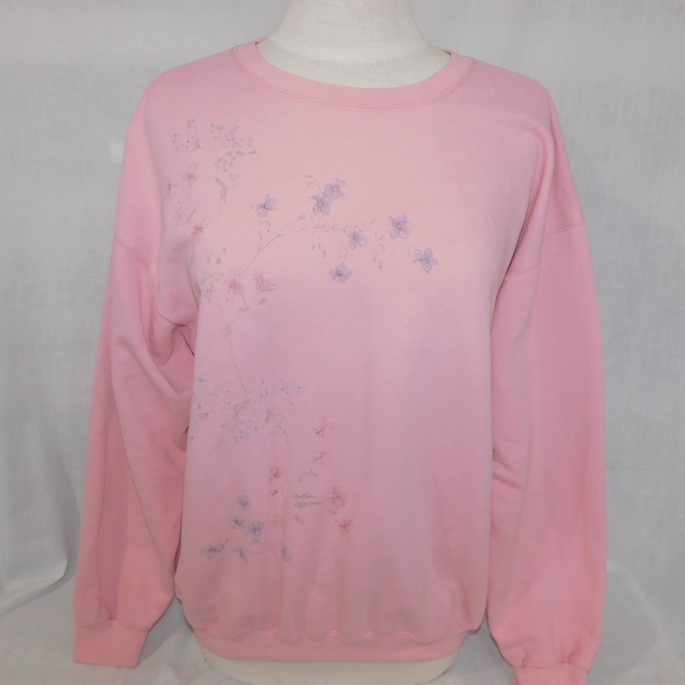VTG 90s Northern Reflections Womens L Pink Floral Glitter detail Sweatshirt - Picture 8 of 13